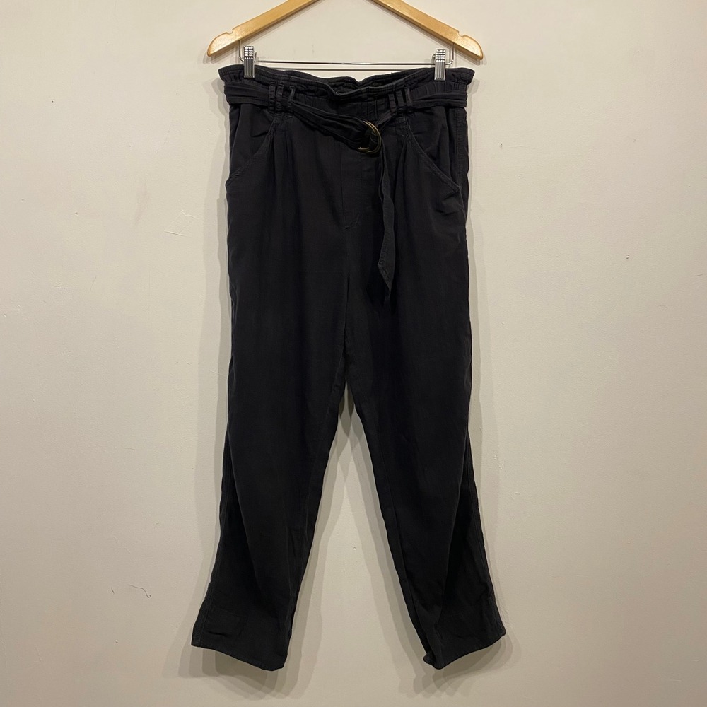 Anthropologie Malin Utility Belted Paperbag Waist Pants Charcoal Black Small - Picture 2 of 7